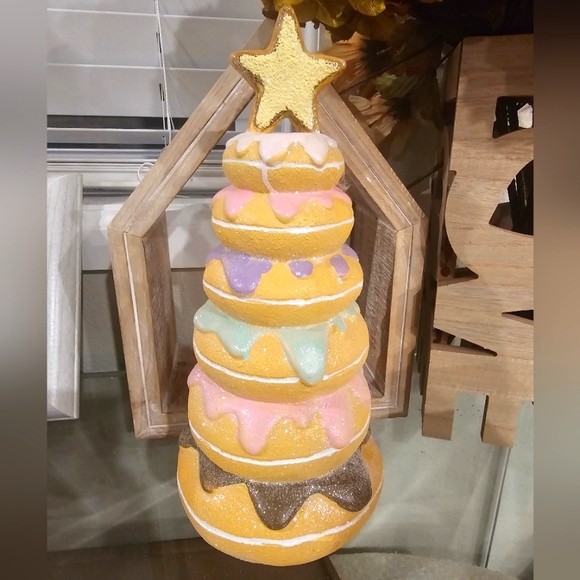 Other - Gingerbread Sugared Donut Tower Christmas Tree Holiday Pastel Candy Decor 12”